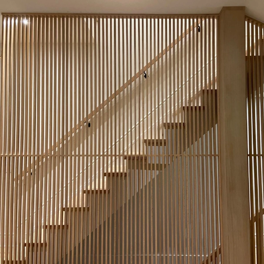 commercial staircase slat millwork.webp
